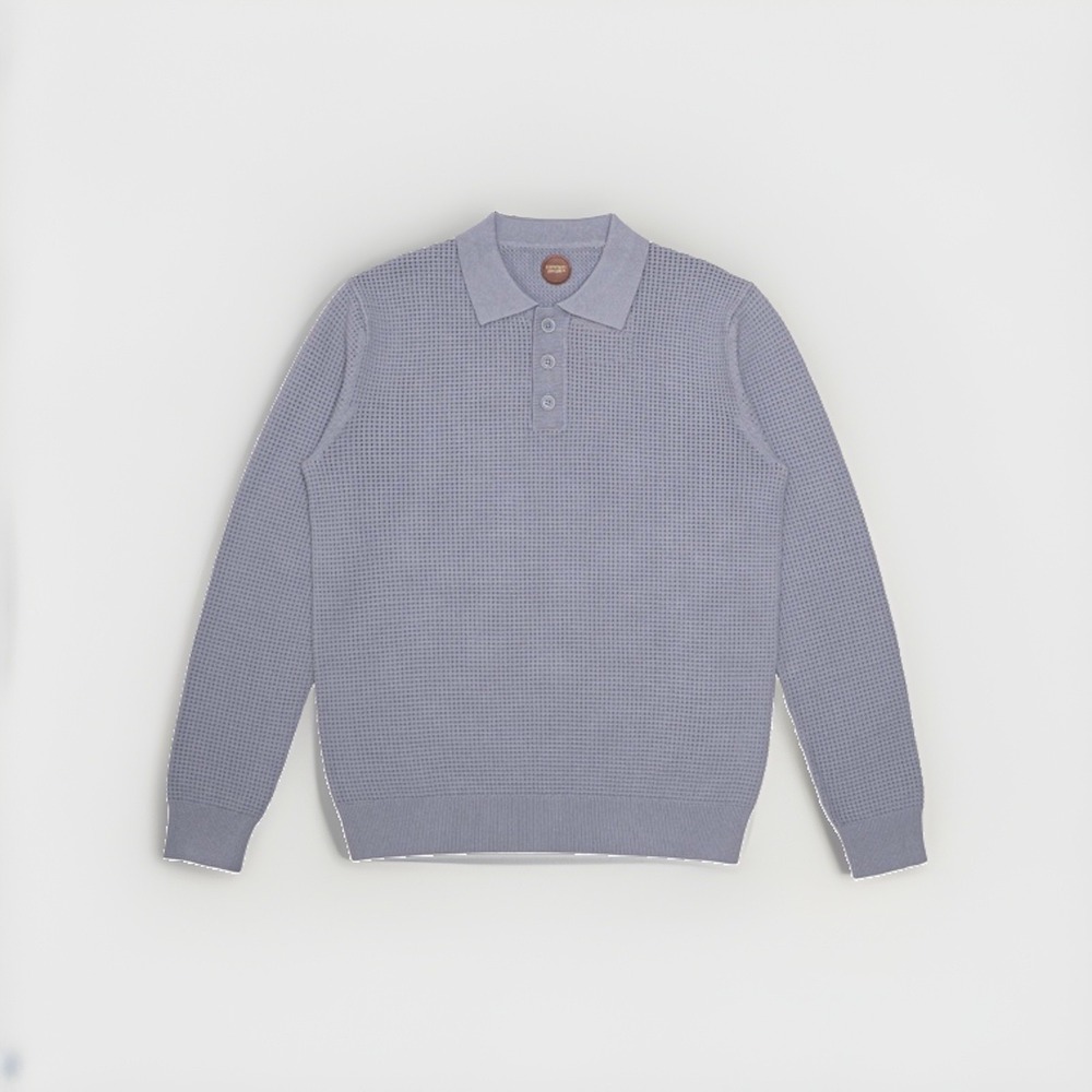 Common People Men's Medium Massie Long Sleeve Textured Sweater Polo Blue NWT - Picture 1 of 8